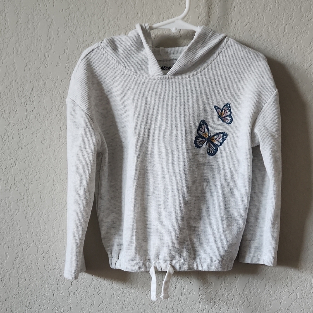 OshKosh B'gosh Light Gray Hooded Sweatshirt with Butterfly Embroidery